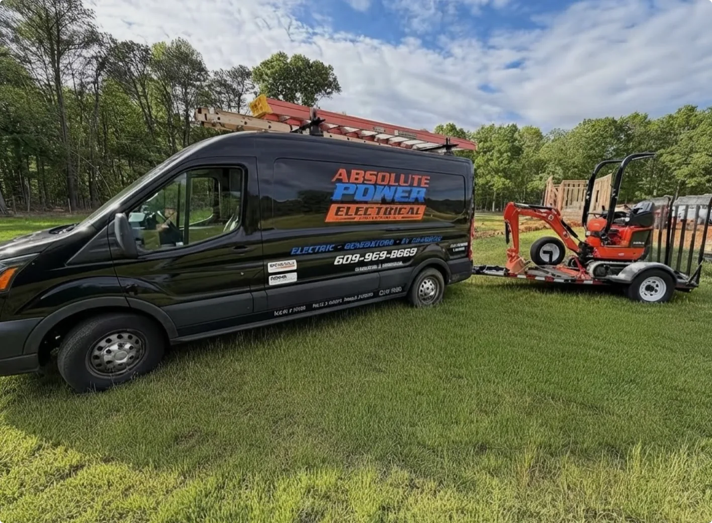 Absolute Power Electrical work van with equipment trailer