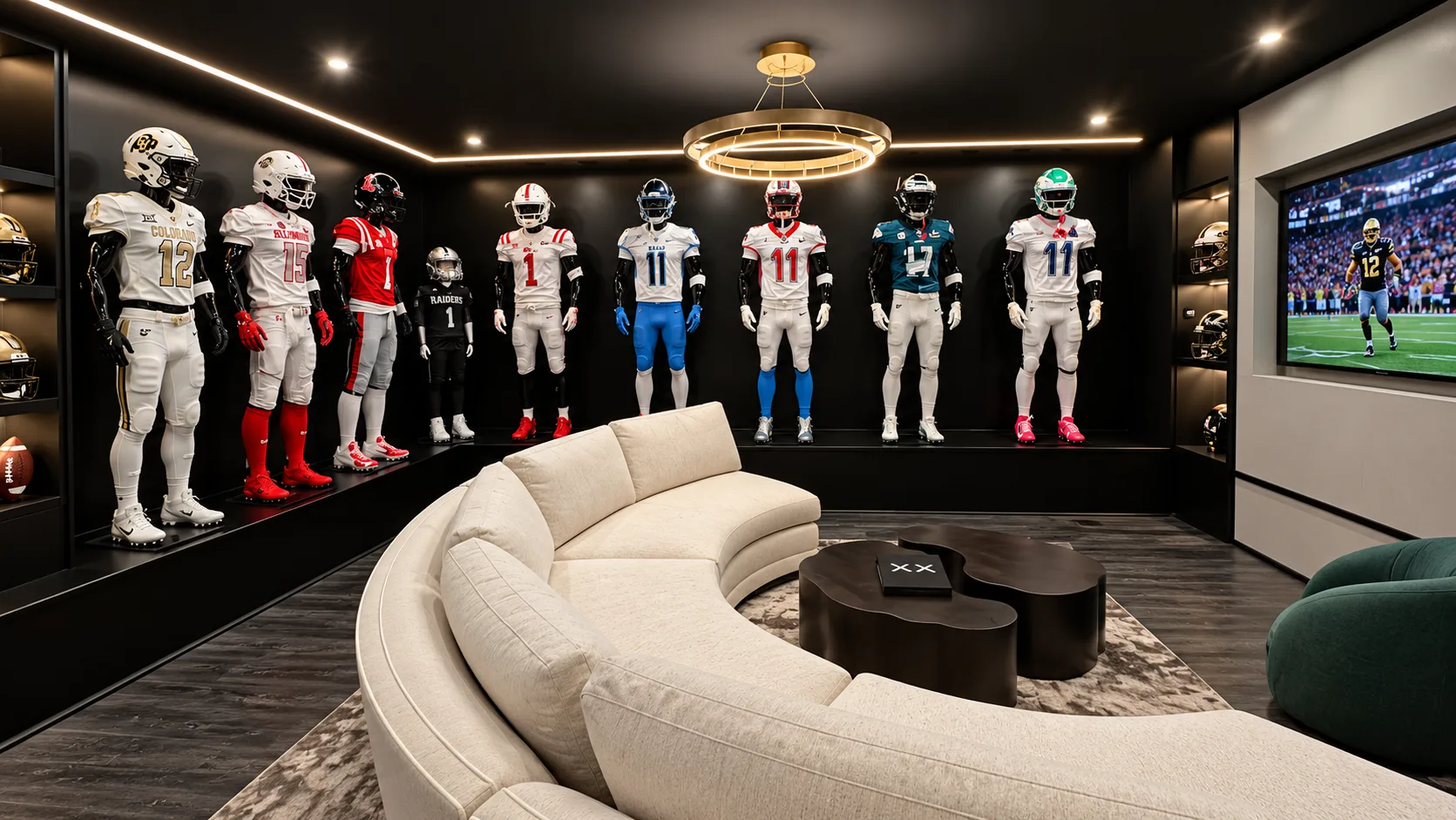 Commercial lounge interior with accent and display lighting