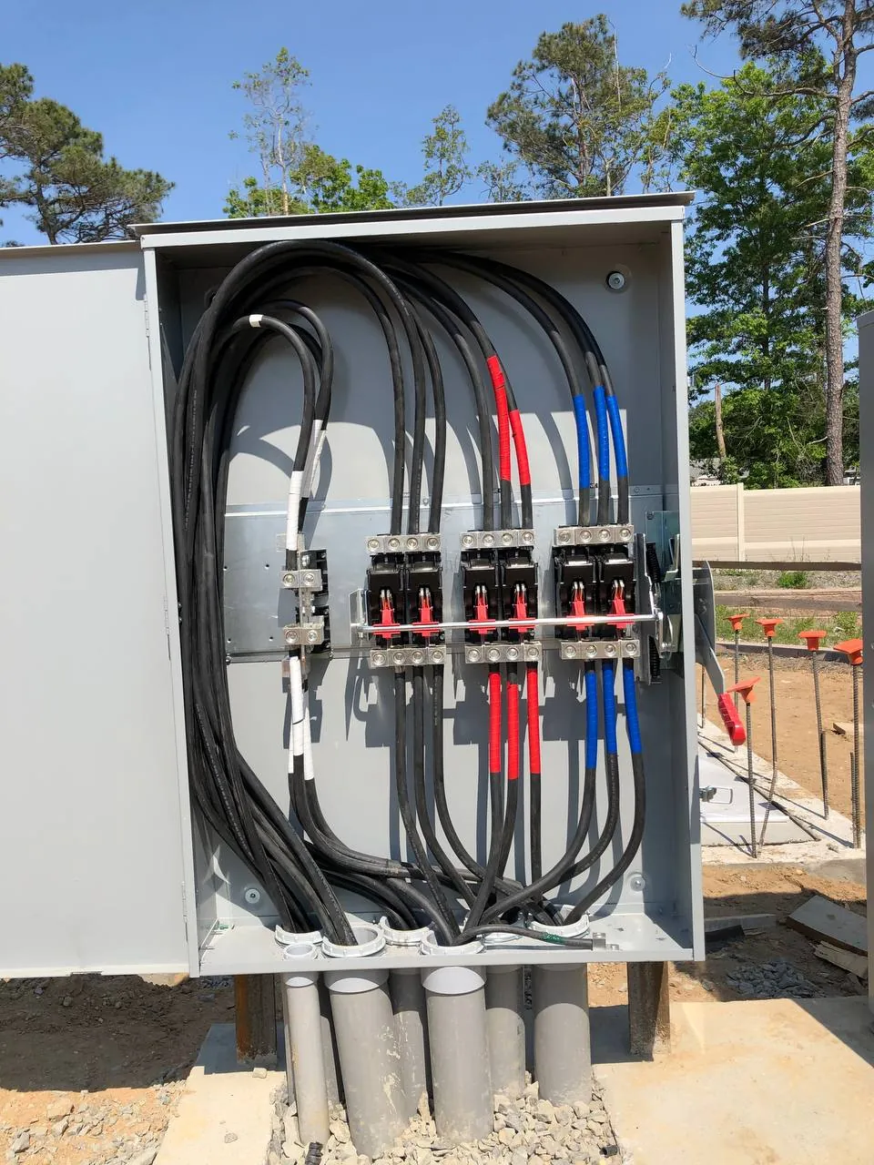 Switchgear cabinet with copper feeders on a job site