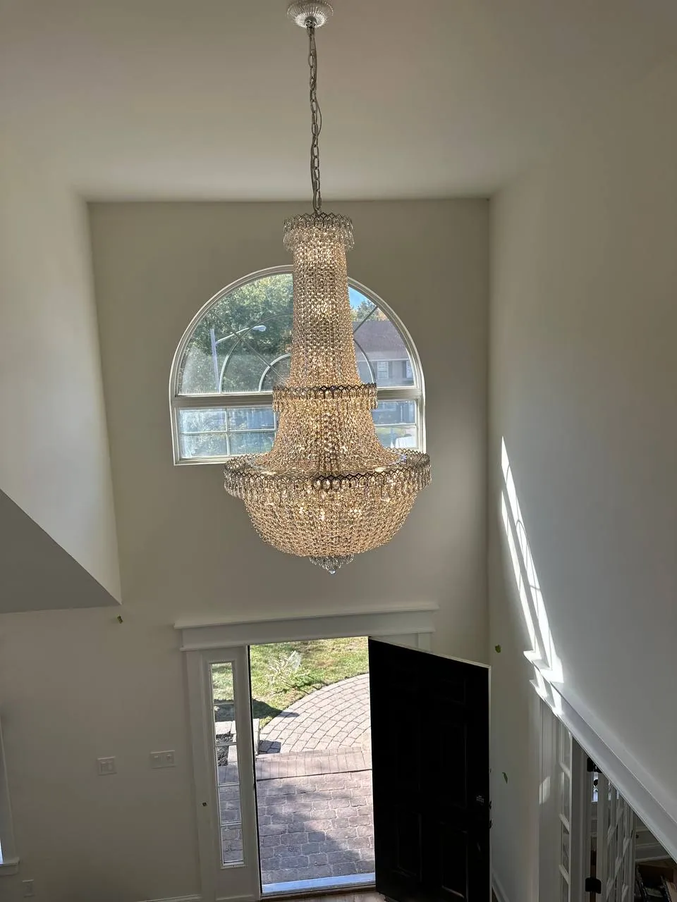 Foyer chandelier installation
