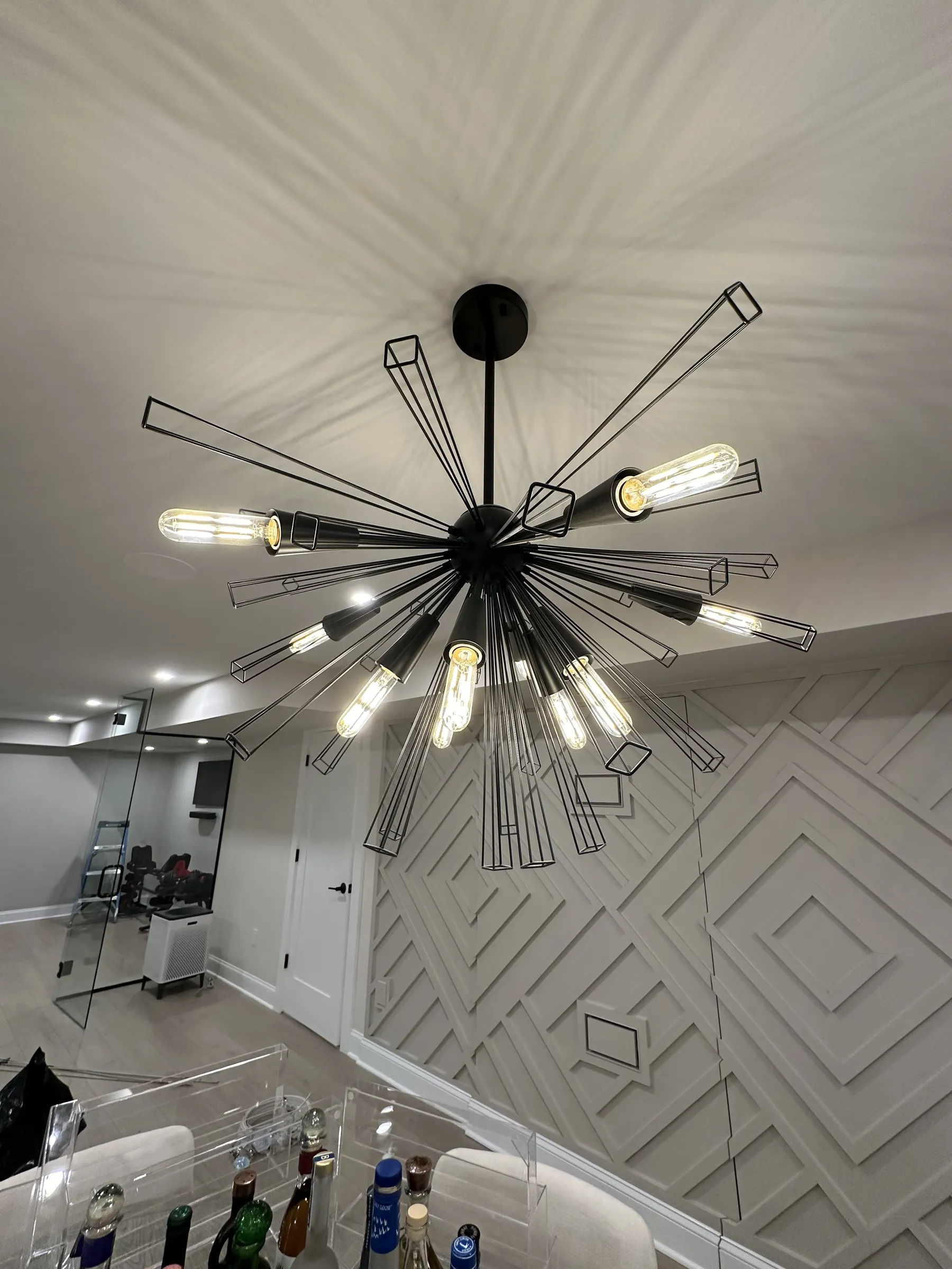 Modern chandelier in a living room