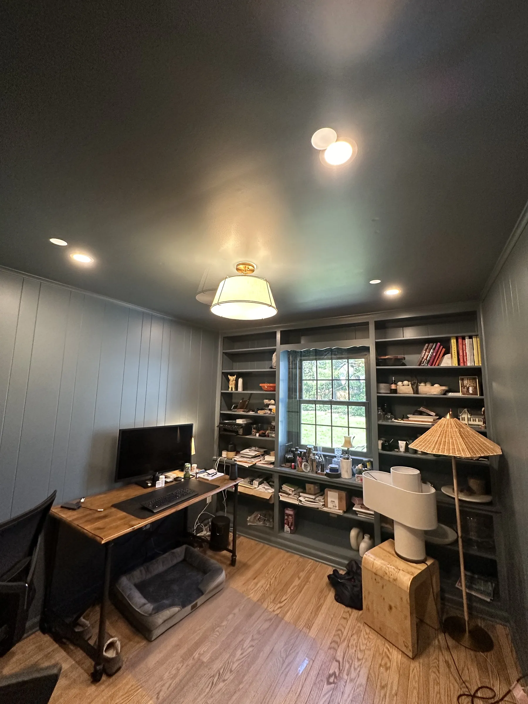 Home office with ceiling light